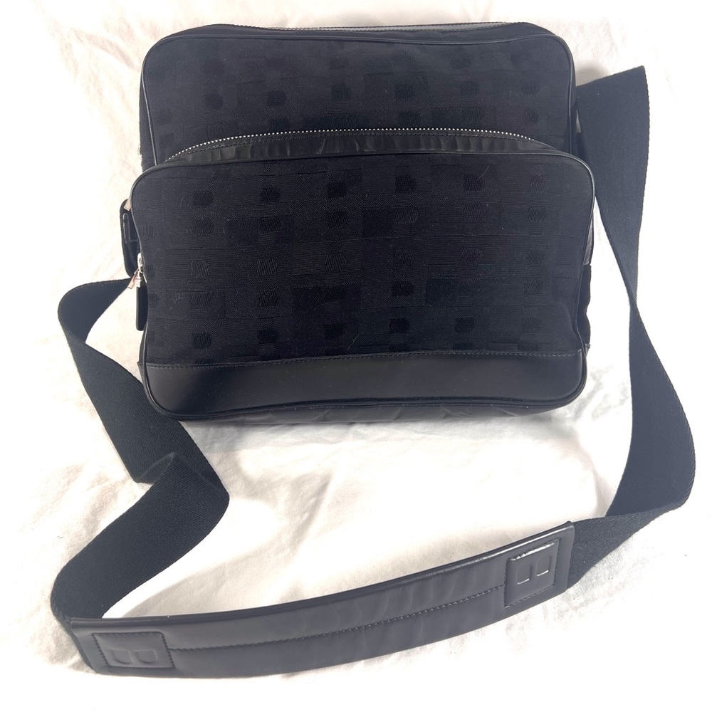 BALLY Black Canvas & Leather Trim Unisex Messenger Bag Made in Spain